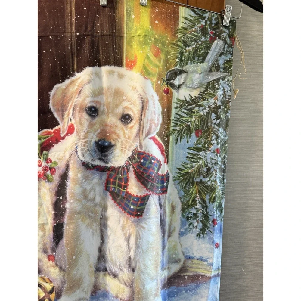 Winter golden retriever dog puppy Christmas Garden Flag Curtain Design Signed